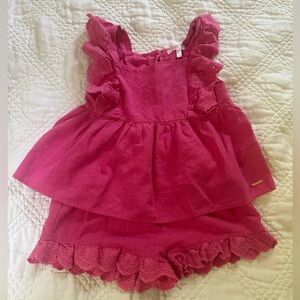 Tahari Pink Ruffled Top and Shorts Outfit